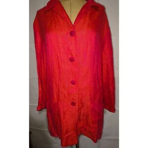 Jacobson's vintage linen blend shirt jacket Vibrant Coral Size 14 Lagenlook stac